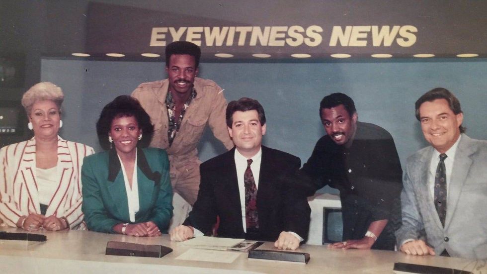 Trudy Haynes (far left) is shown with Kimberly Adams and the noon crew at KYW-TV in the early