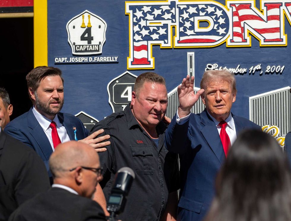 Trump and his running mate, Sen. JD Vance, posed for photos with firefighters at the firehouse