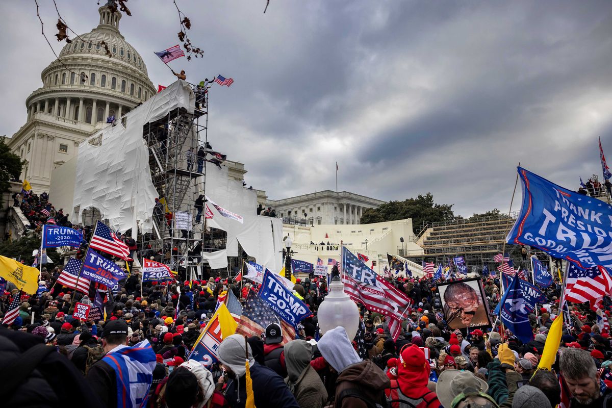 Trump supporters clash with police and security forces as people try to storm the US Capitol on January 6, 2021 in Washington, DC