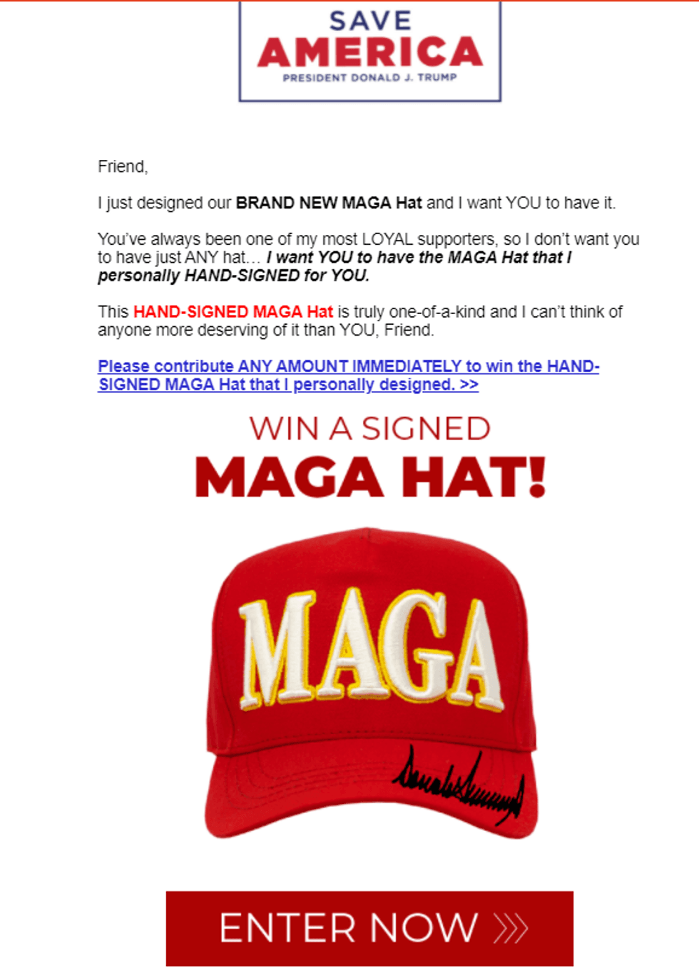 Trump supporters were sent this email on Aug. 7, 2021.