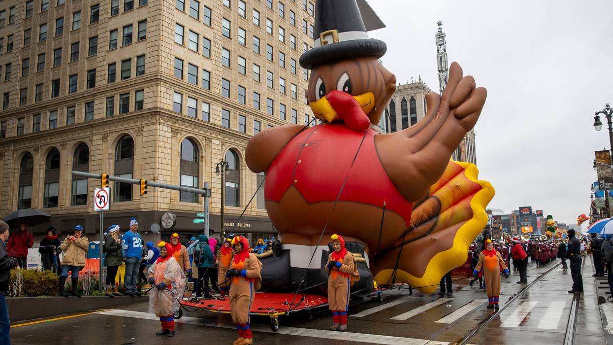 Turkey float along Woodward Avenue