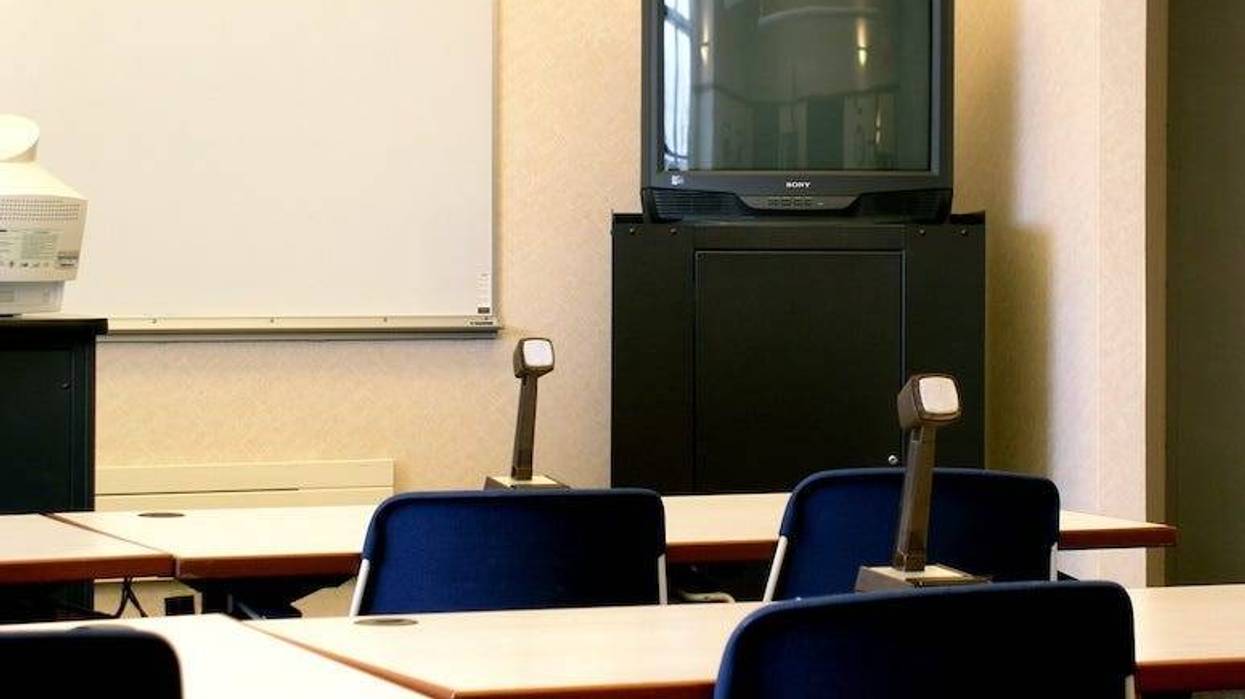 TV, Classroom, Desks, Chairs