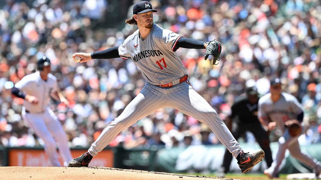 Twins starting pitcher Bailey Ober (17) throws a pitch against the Detroit Tigers in the first inning at Comerica Park.