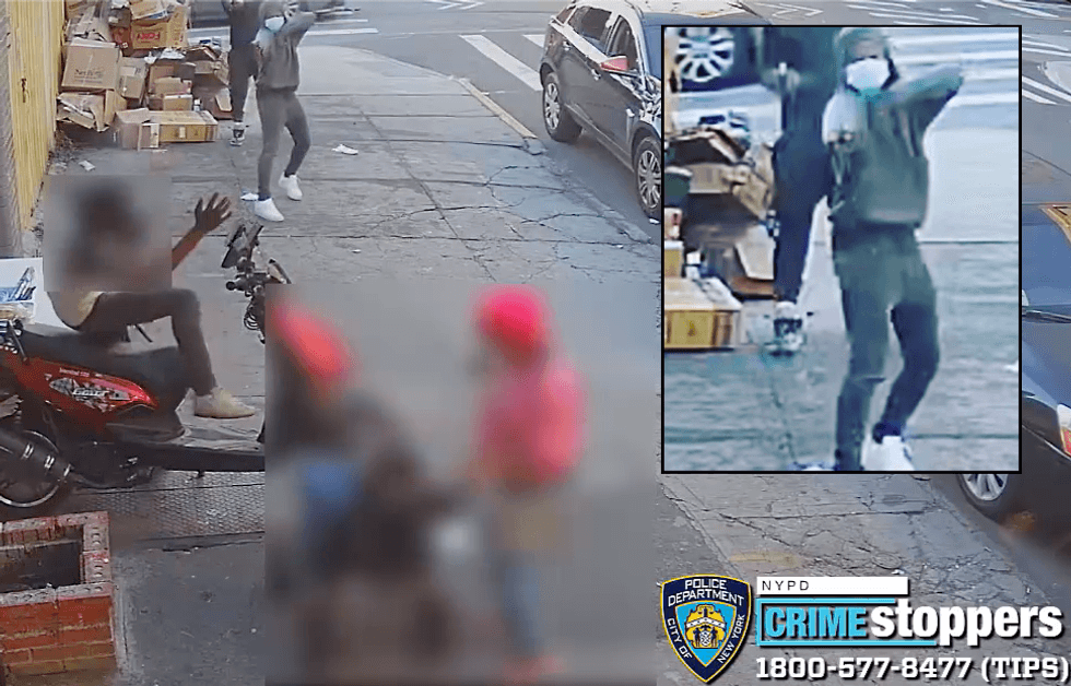 Two gunmen narrowly missed a girl in a wheelchair as they shot at a man on a Brownsville sidewalk Monday evening