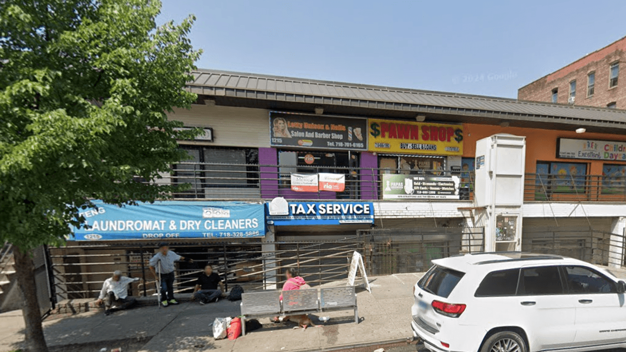 Two men were fatally stabbed outside a retail strip in the Bronx early Sunday morning, and police are searching for suspects.
