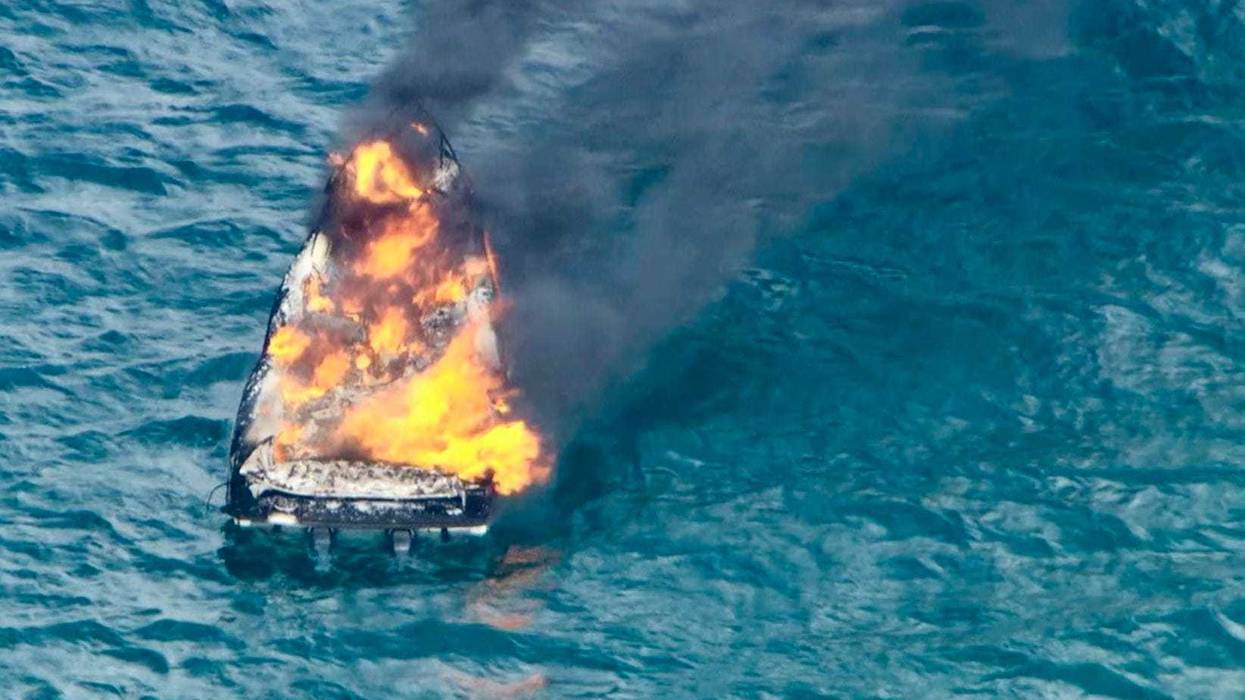 Two men were injured on Tuesday when the boat they were on, shown here, exploded on Lake Michigan.