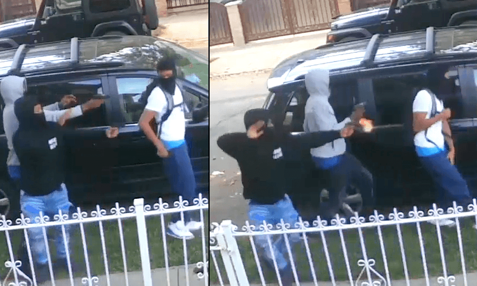 Two of four teens pulled out guns and shot at the victim Monday evening in South Jamaica, video shows