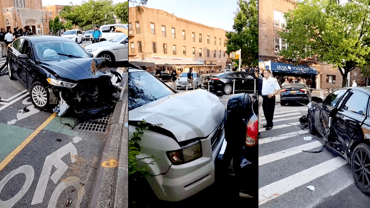 Two officers were injured in a multi-car crash sparked by a fleeing driver in Windsor Terrace on Sunday evening, police said
