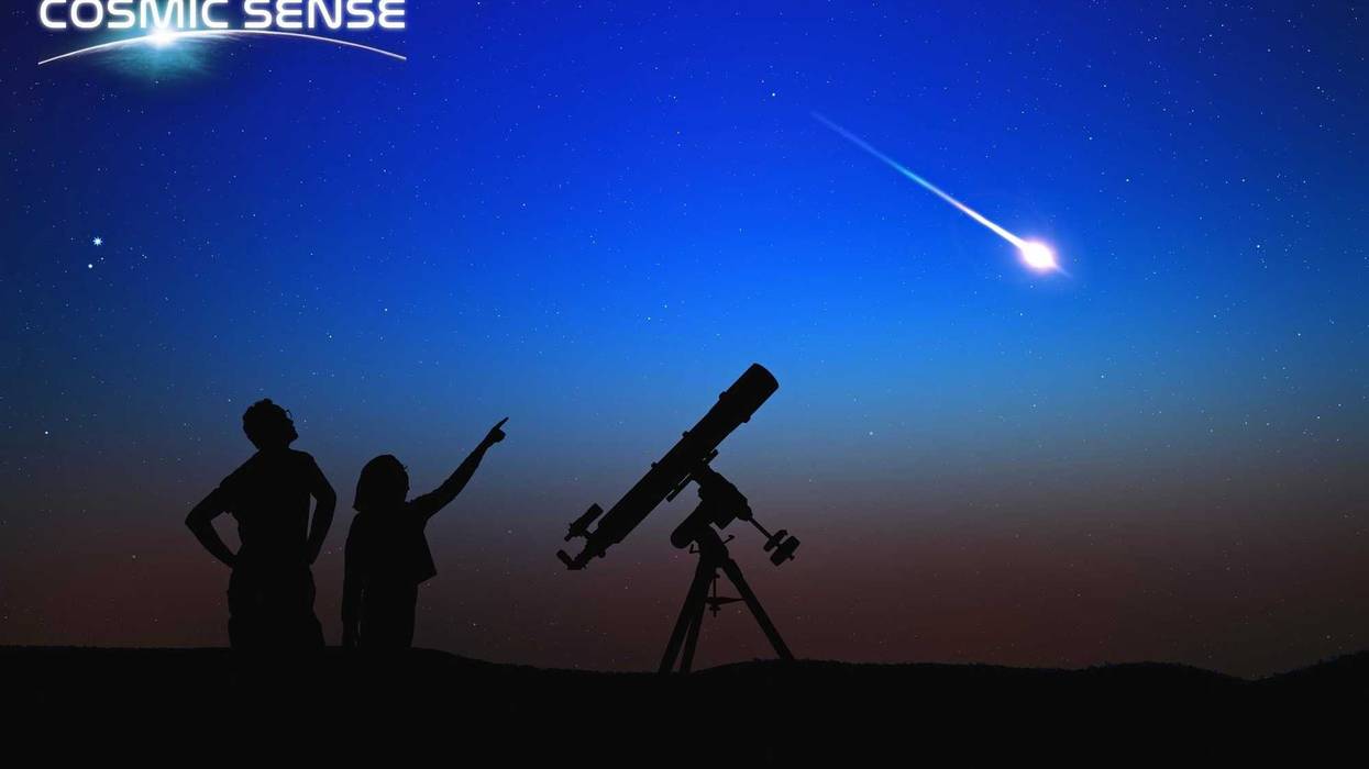 Two people looking up and pointing at a shooting star