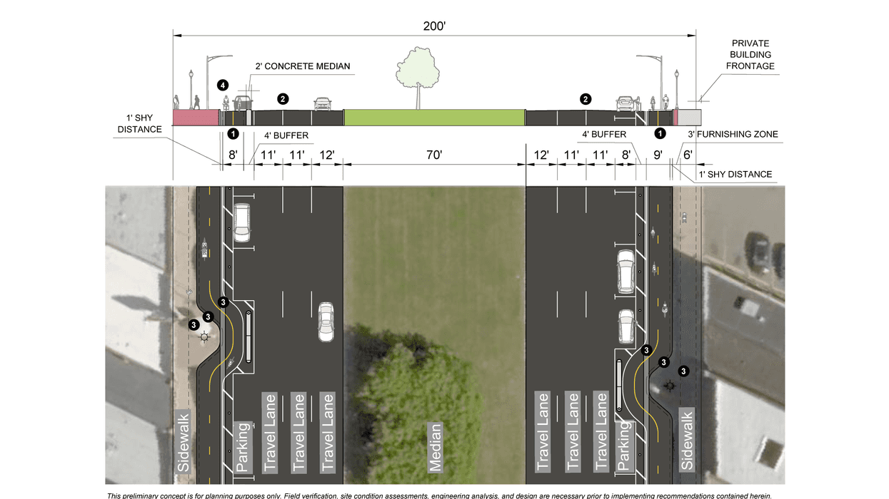 two roads with a grass median in between