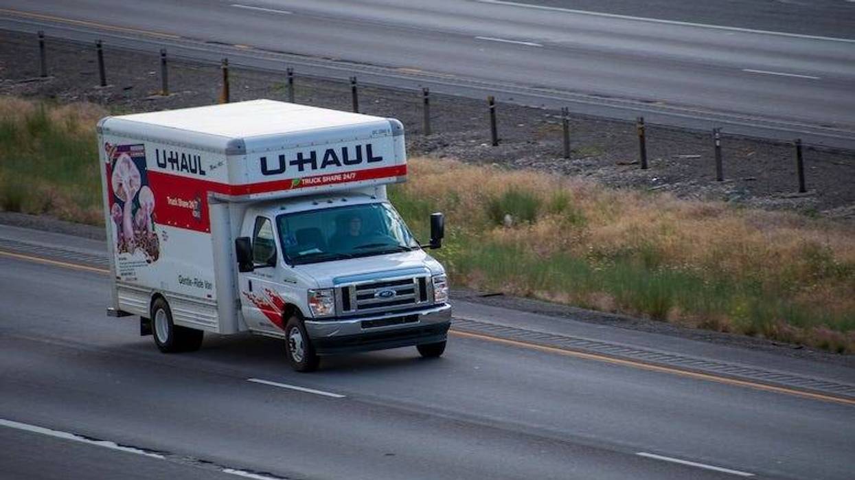 U-Haul truck driving down the road