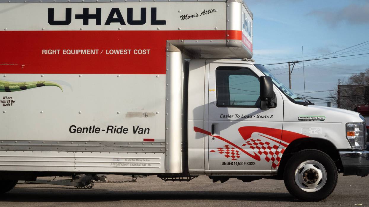 U-Haul trucks sit at one of the company's rental facilities on Dec. 13, 2024, in Chicago, Illinois.