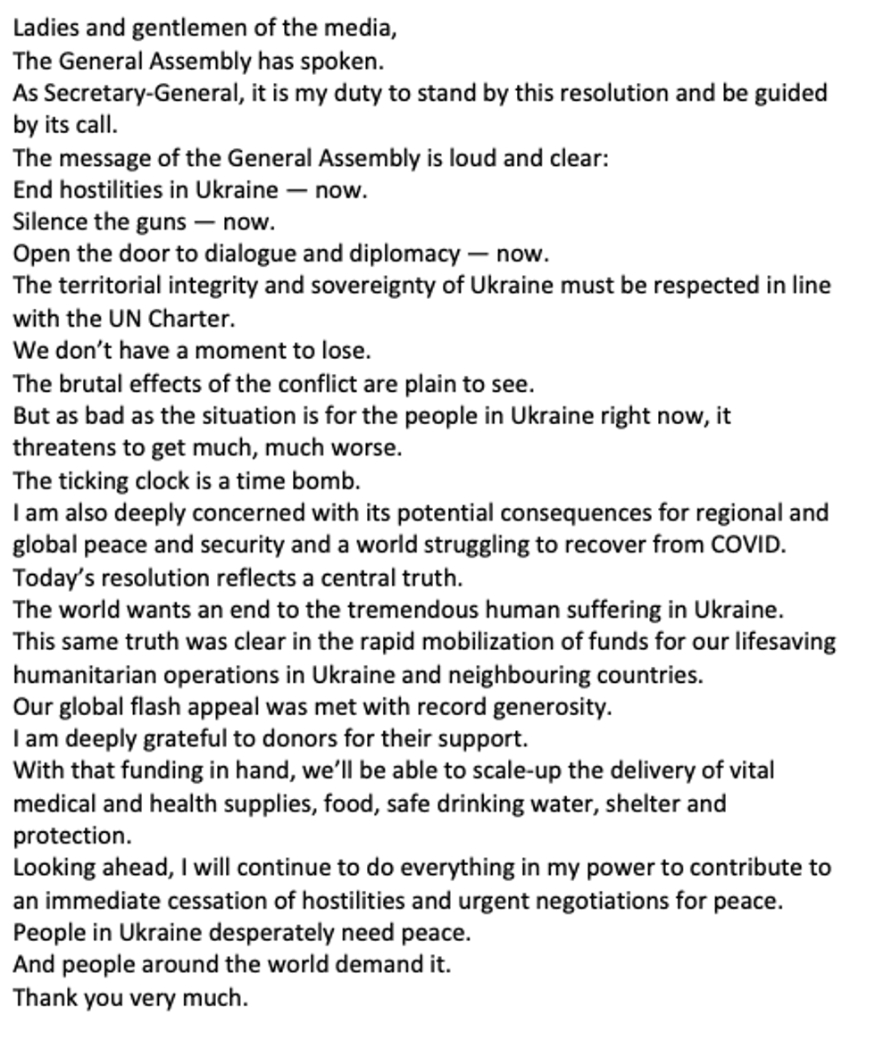 U.N. Secretary António Guterres released the statement above after the vote