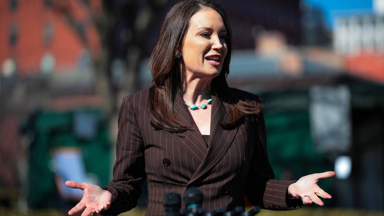 U.S. Agriculture Secretary Brooke Rollins speaks to the press outside the White House on Feb. 14, 2025, in Washington, DC.