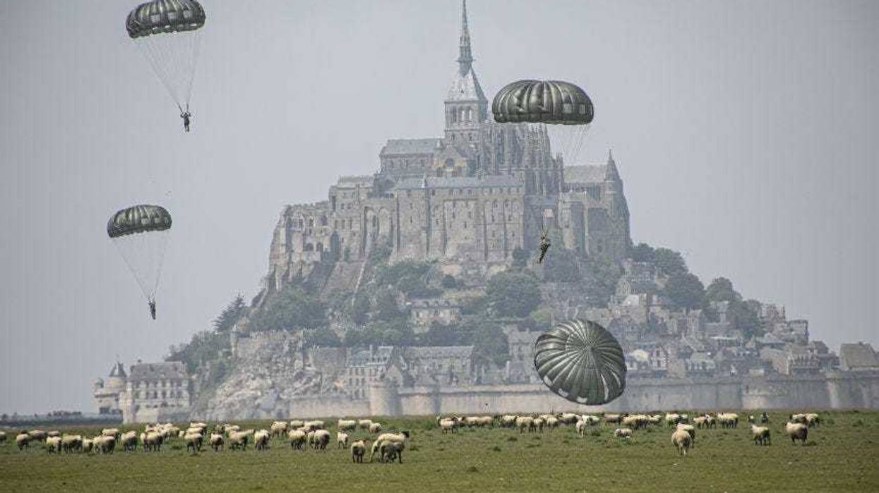 U.S Army Special Forces commemorate WWII with jump into Mont Saint-Michel, Normandy, France.