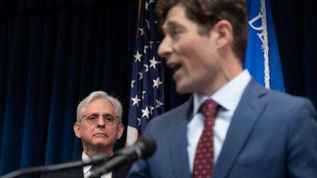 U.S. Attorney General Merrick Garland listened as Minneapolis Mayor Jacob Frey spoke about how Minneapolis will comply with the Department of Justice (DOJ) investigation at a press conference, Friday, June 16, 2023, Minneapolis, Minn.