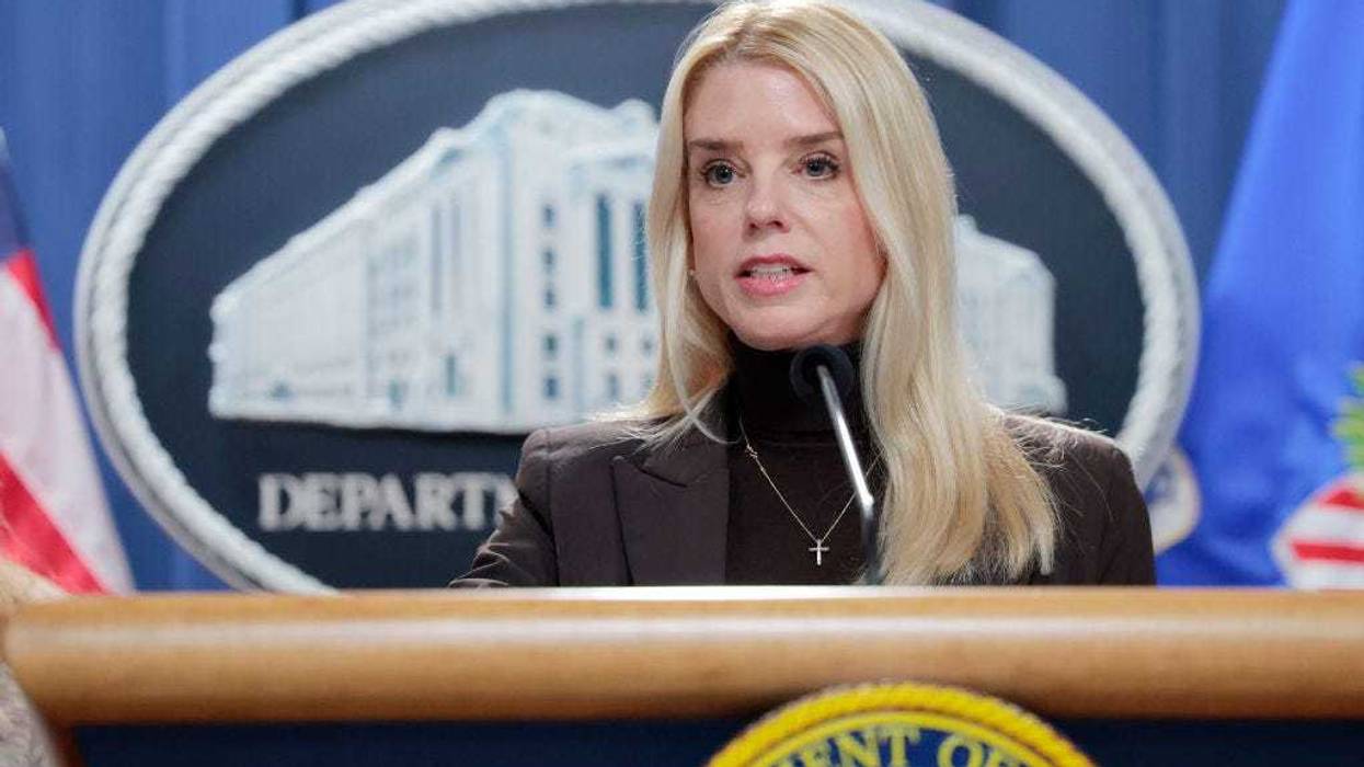 U.S. Attorney General Pam Bondi speaks during a news conference at the Department of Justice Building on February 12, 2025 in Washington, DC.