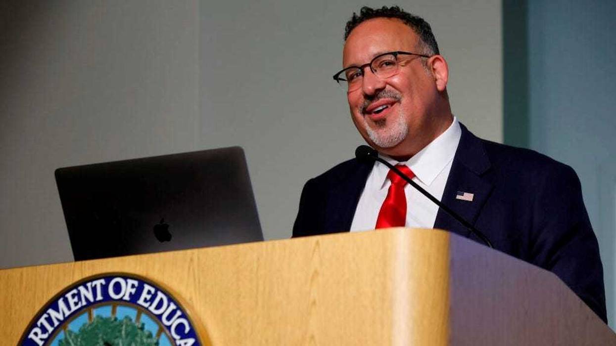 U.S. Education Secretary Miguel Cardona delivers remarks during an event to celebrate arts in education at the department's Lyndon B. Johnson headquarters building on April 19, 2022 in Washington, DC.