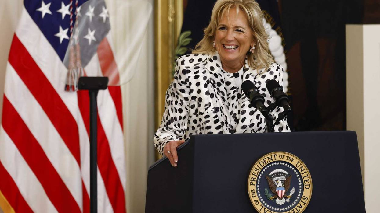 U.S. First Lady Jill Biden speaks during a Black History Month celebration in the East Room of the White House in Washington, D.C., U.S., on Monday, Feb. 28, 2022. Members of the Congressional Black Caucus, Civil Rights leaders and Divine Nine leadership were also in attendance Photographer: Ting Shen/Bloomberg via Getty Images