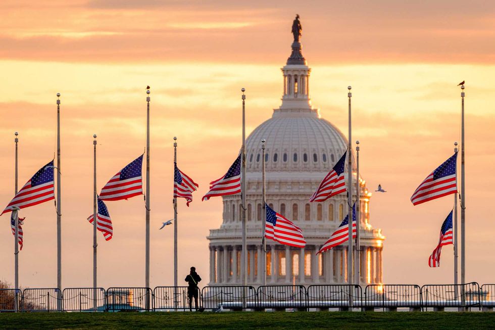 U.S. flags on the National Mall fly at half-staff in honor of former President Jimmy Carter on December 30, 2024
