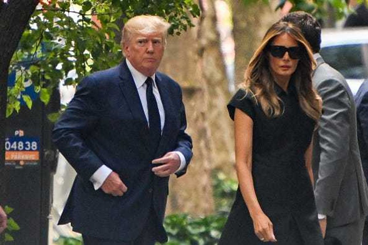 U.S. former President Donald J. Trump arrives for the funeral of Ivana Trump at St. Vincent Ferrer Roman Catholic Church July 20, 2022 in New York City.