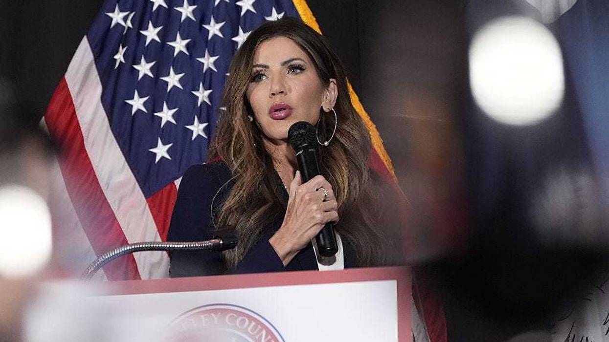 U.S. Homeland Security Secretary Kristi Noem speaks to the Berkeley County GOP on November 7, 2025, in North Charleston, South Carolina.