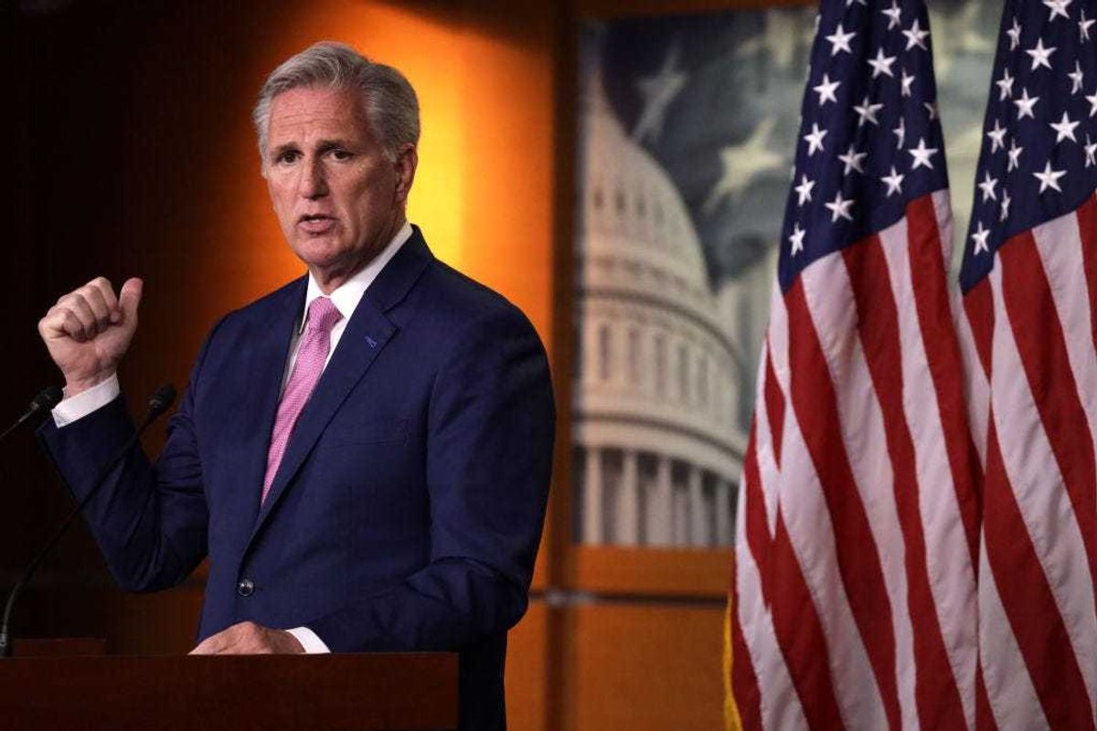 U.S. House Minority Leader Rep. Kevin McCarthy (R-CA) speaks during a weekly news conference May 28, 2020 on Capitol Hill in Washington, DC. McCarthy held news conference to fill questions from members of the press.