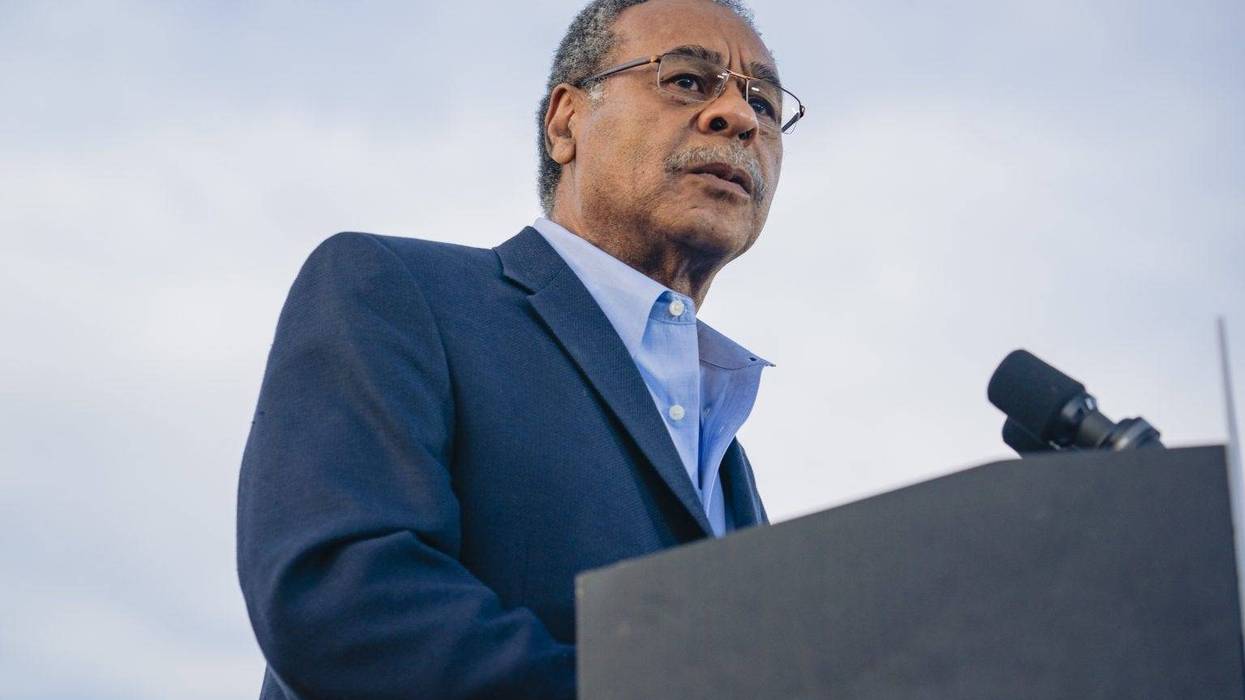 U.S. House Representative Emanuel Cleaver introduces Joe Biden at a campaign rally at the National World War I Museum and Memorial on March 7, 2020 in Kansas City.