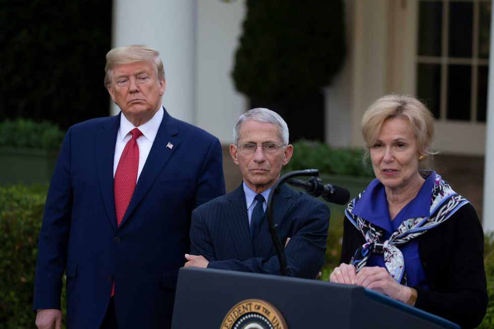U.S. President Donald Trump and Anthony Fauci, Director of the National Institute of Allergy and Infectious Diseases, listen to White House coronavirus response coordinator Deborah Birx speak in the Rose Garden for the daily coronavirus briefing at the White House on March 29, 2020 in Washington, DC. The United States is advising residents of New York, New Jersey and Connecticut not to travel domestically after the number of reported coronavirus deaths doubled to over 2,000 nationwide within two days.