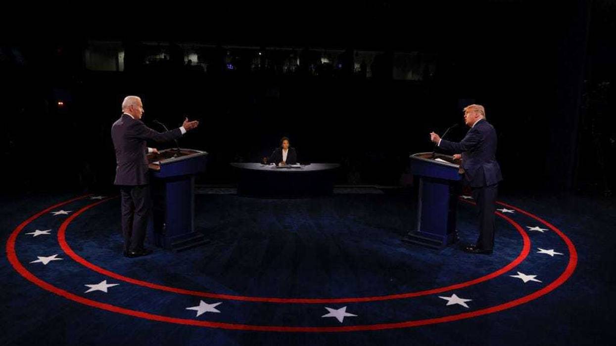 U.S. President Donald Trump and Democratic presidential nominee Joe Biden participate in the final presidential debate at Belmont University on October 22, 2020 in Nashville, Tennessee.