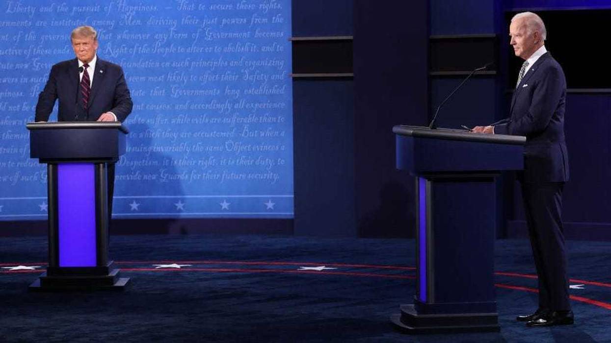 U.S. President Donald Trump and Democratic presidential nominee Joe Biden participate in the first presidential debate at the Health Education Campus of Case Western Reserve University on September 29, 2020 in Cleveland, Ohio.