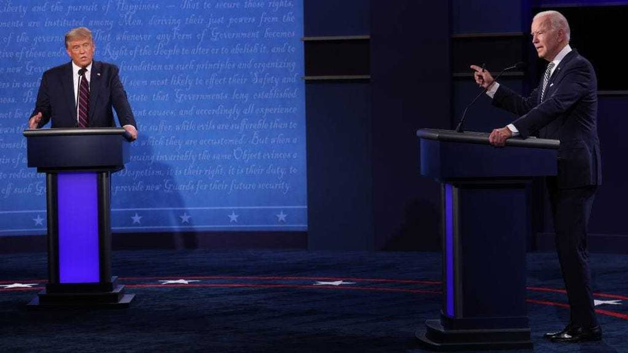 U.S. President Donald Trump and Democratic presidential nominee Joe Biden participate in the first presidential debate at the Health Education Campus of Case Western Reserve University on September 29, 2020 in Cleveland, Ohio.