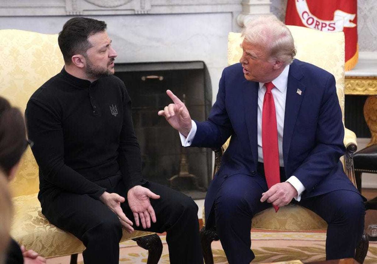 U.S. President Donald Trump and Ukrainian President Volodymyr Zelensky meet in the Oval Office at the White House on February 28, 2025 in Washington, DC. T