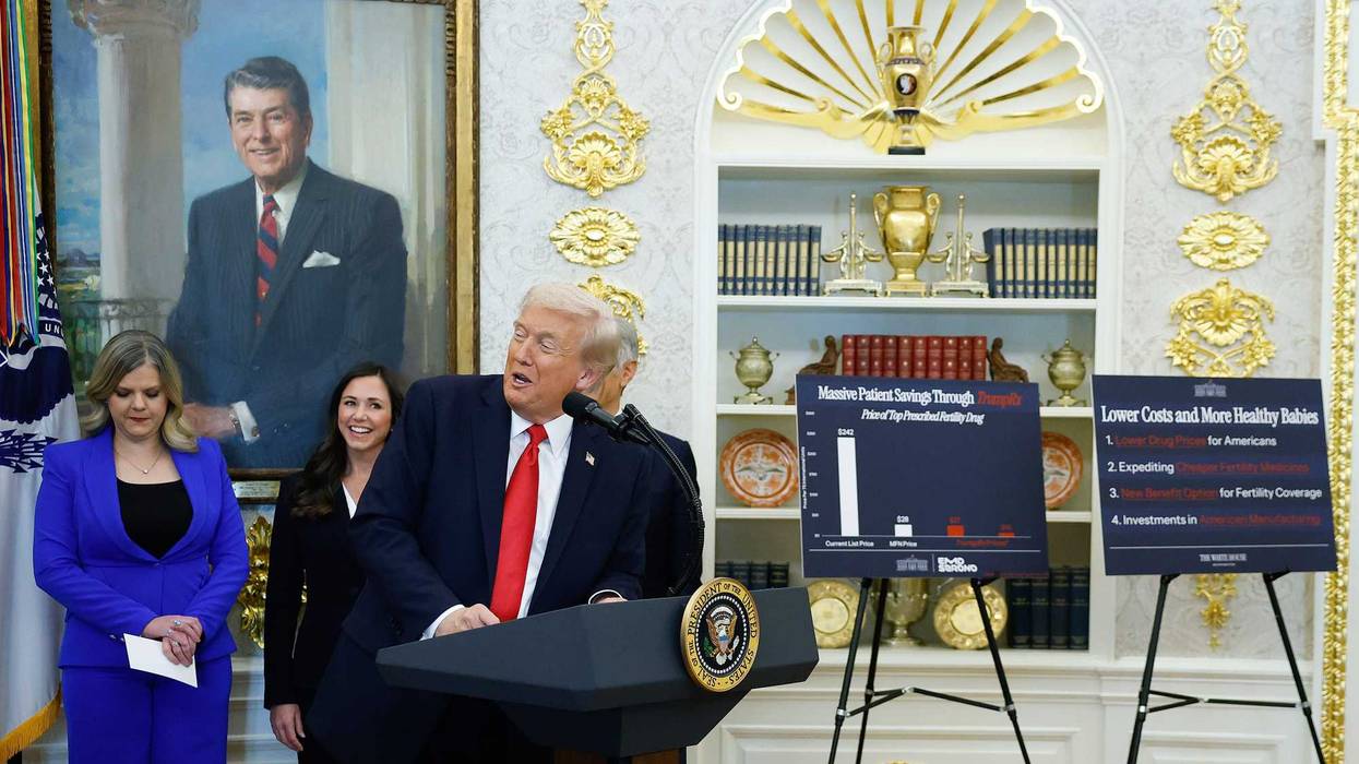 U.S. President Donald Trump delivers remarks from the Oval Office of the White House on October 16, 2025 in Washington, DC. Trump outlined plans to expand vitro fertilization (IVF) access by encouraging workplace benefits to include access to IVF and infertility coverage.