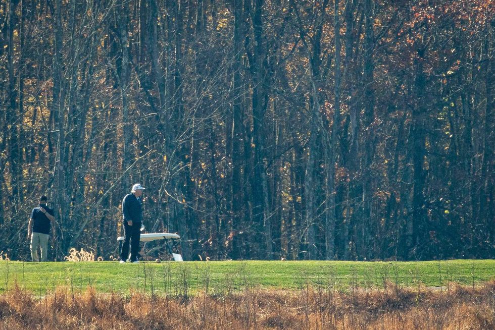 U.S. President Donald Trump golfs at Trump National Golf Club, on November 7, 2020 in Sterling, Virginia. News outlets projected that Democratic nominee Joe Biden will be the 46th president of the United States after a victory in Pennsylvania.