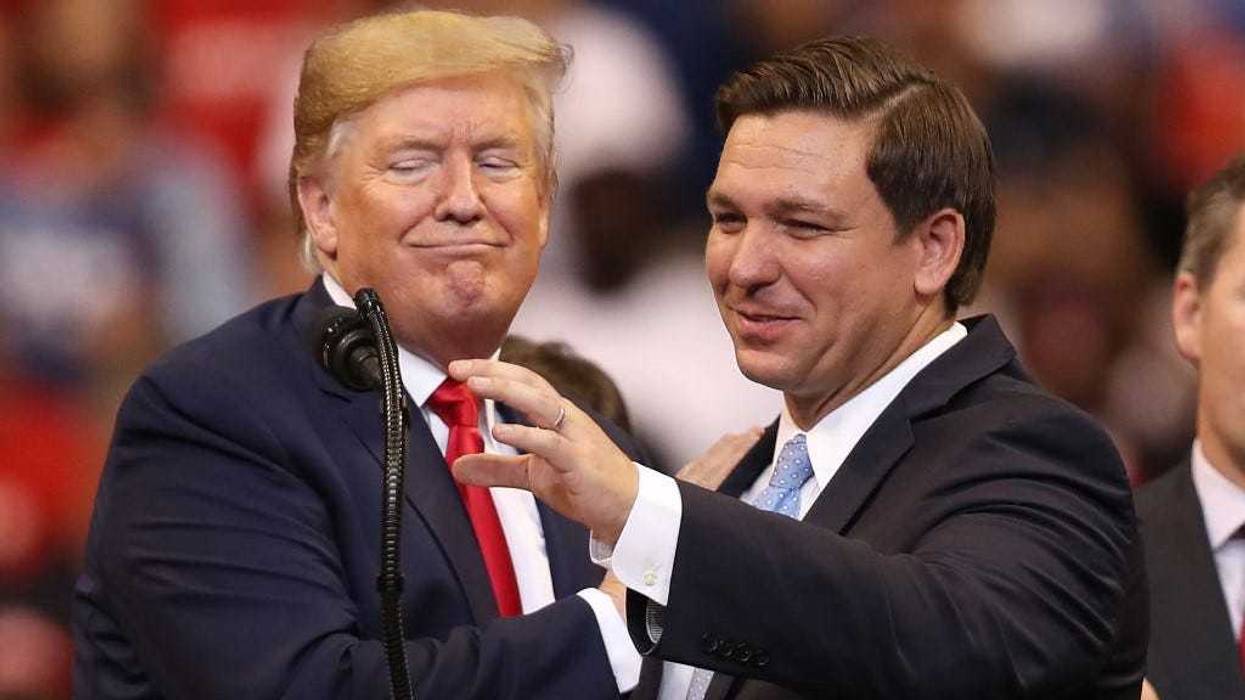 U.S. President Donald Trump introduces Florida Governor Ron DeSantis during a homecoming campaign rally at the BB&T Center on November 26, 2019 in Sunrise, Florida.