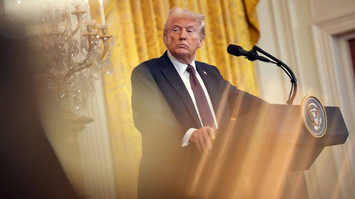 U.S. President Donald Trump looks on during a joint press conference with UK Prime Minister Keir Starmer in the East Room at the White House on February 27, 2025 in Washington, DC.