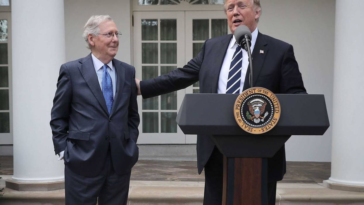 U.S. President Donald Trump (R) and Senate Majority Leader Mitch McConnell (R-KY) in 2017. McConnell has at times been the only Republican in the Senate to oppose Trump's cabinet picks with the former leader's influence among the GOP seeming to wane.