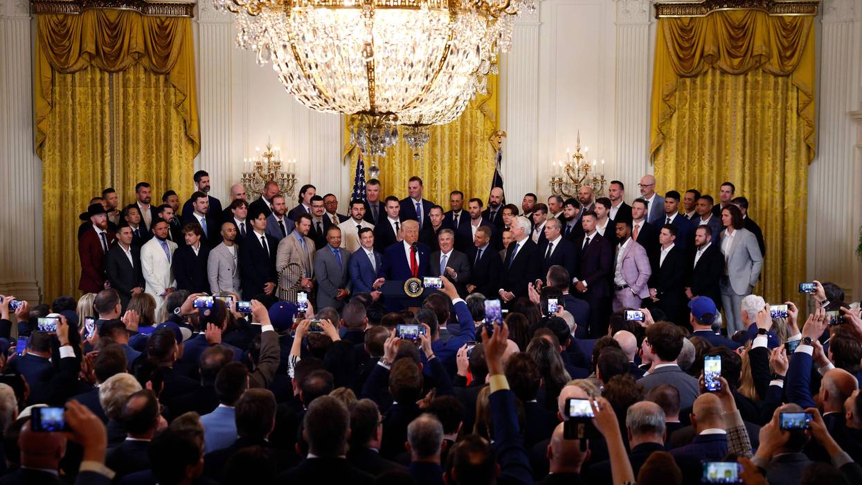 U.S. President Donald Trump speaks while hosting the 2024 World Series champions the Los Angeles Dodgers in the East Room of the White House on April 07, 2025 in Washington, DC.