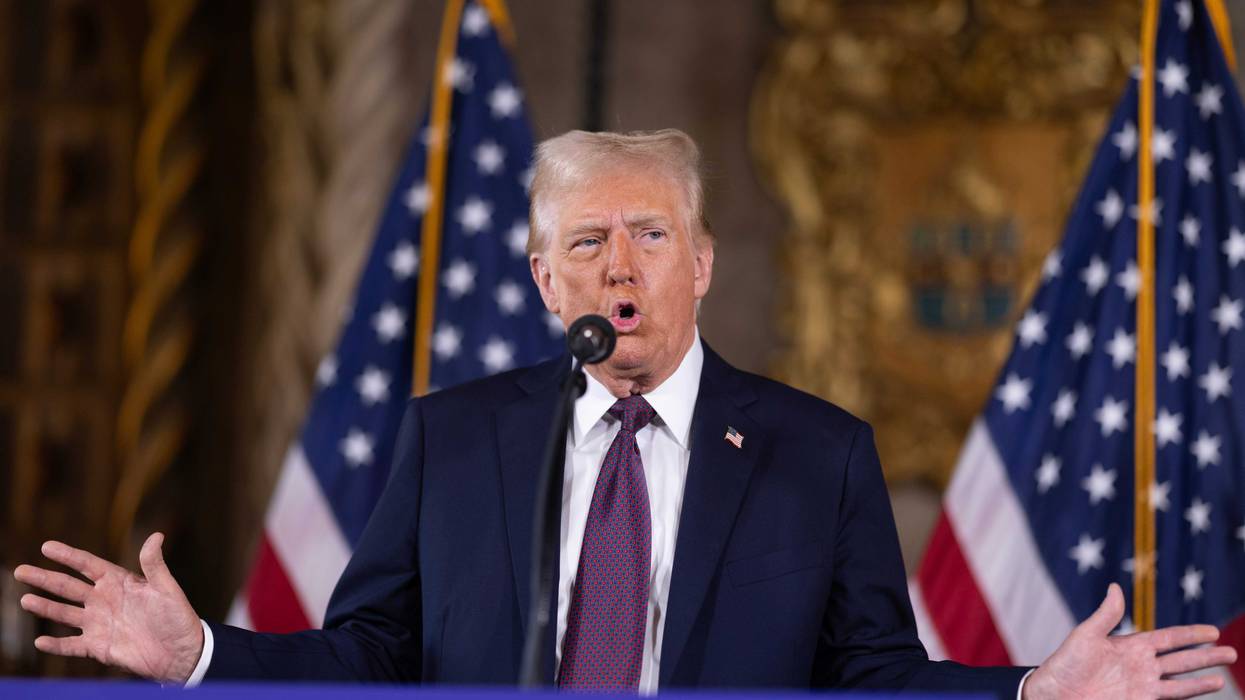 U.S. President-elect Donald Trump speaks to members of the media during a press conference at the Mar-a-Lago Club on January 07, 2025 in Palm Beach, Florida.