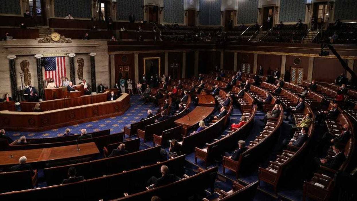 U.S. President Joe Biden addresses a socially distanced joint session of congress in the House chamber of the U.S. Capitol April 28, 2021 in Washington, DC.