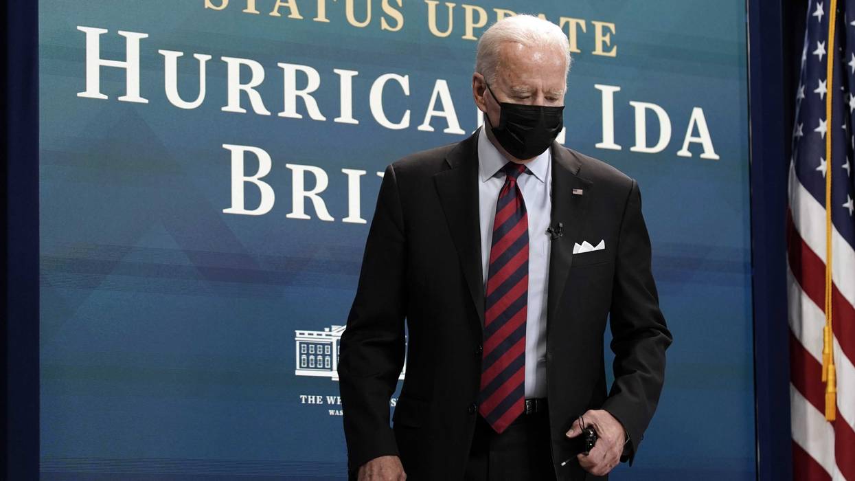 U.S. President Joe Biden arrives for a virtual Hurricane Ida briefing at the White House in Washington, D.C, U.S, on Monday, Aug. 30, 2021. Biden vowed Monday to continue providing federal support in the aftermath of Hurricane Ida, which made landfall south of New Orleans and has left more than a million homes and businesses without power.