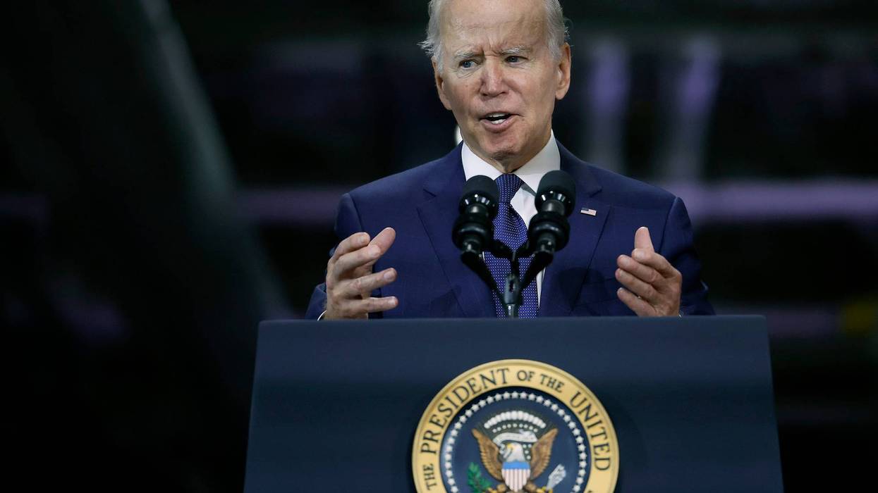 U.S. President Joe Biden delivers remarks about the economy after touring Volvo Group Powertrain on October 07, 2022 in Hagerstown, Maryland.