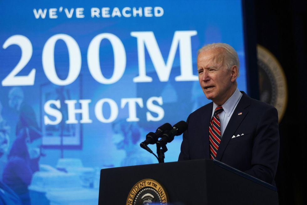 U.S. President Joe Biden delivers remarks on the COVID-19 response and the state of vaccinations at the South Court Auditorium of Eisenhower Executive Office Building on April 21, 2021 in Washington, DC.