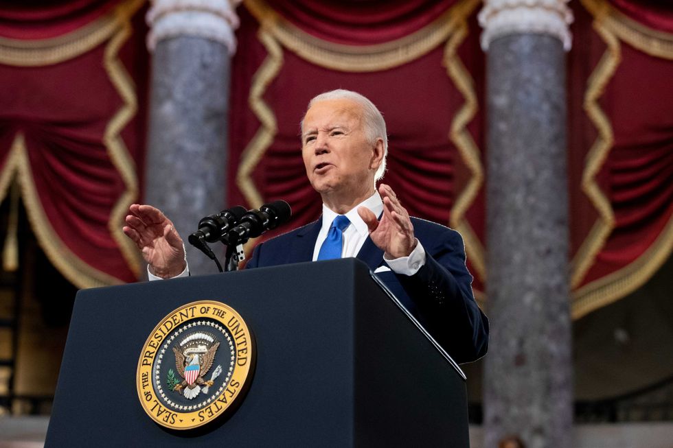 U.S. President Joe Biden delivers remarks on the one-year anniversary of the January 6th insurrection in Statuary Hall of the U.S. Capitol on January 6, 2022 in Washington, DC. One year ago, supporters of President Donald Trump attacked the U.S. Capitol Building in an attempt to disrupt a congressional vote to confirm the electoral college win for Joe Biden.