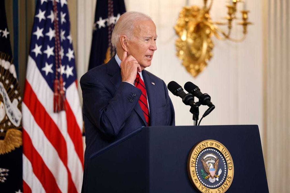 U.S. President Joe Biden delivers remarks to an audience of leaders from the International Longshore and Warehouse Union (ILWU) and the Pacific Maritime Association (PMA) during an event to congratulate them on finalizing a new labor contract in the State Dining Room at the White House on September 06, 2023 in Washington, DC. Biden talked about his administration's efforts to alleviate supply chain bottlenecks and its work to support workers and ports.