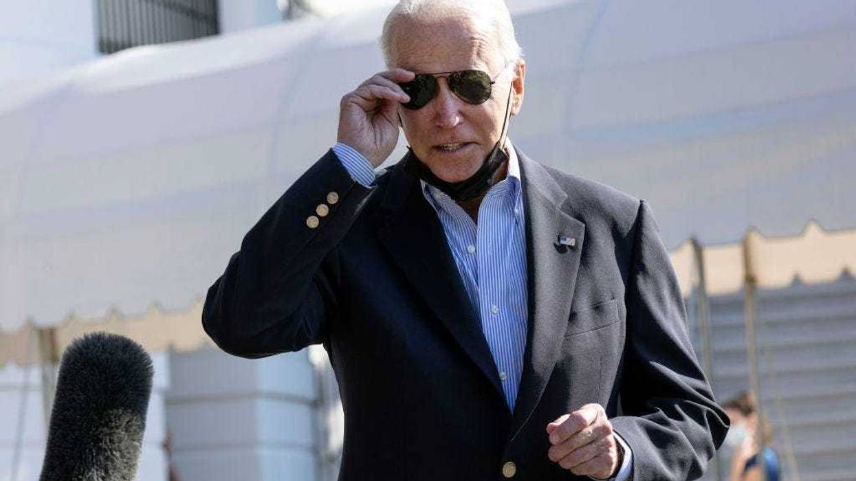 U.S. President Joe Biden departs the White House on September 07, 2021 in Washington, DC. Biden is traveling to New Jersey and New York to tour storm damage from Hurricane Ida. (Photo by Kevin Dietsch/Getty Images)