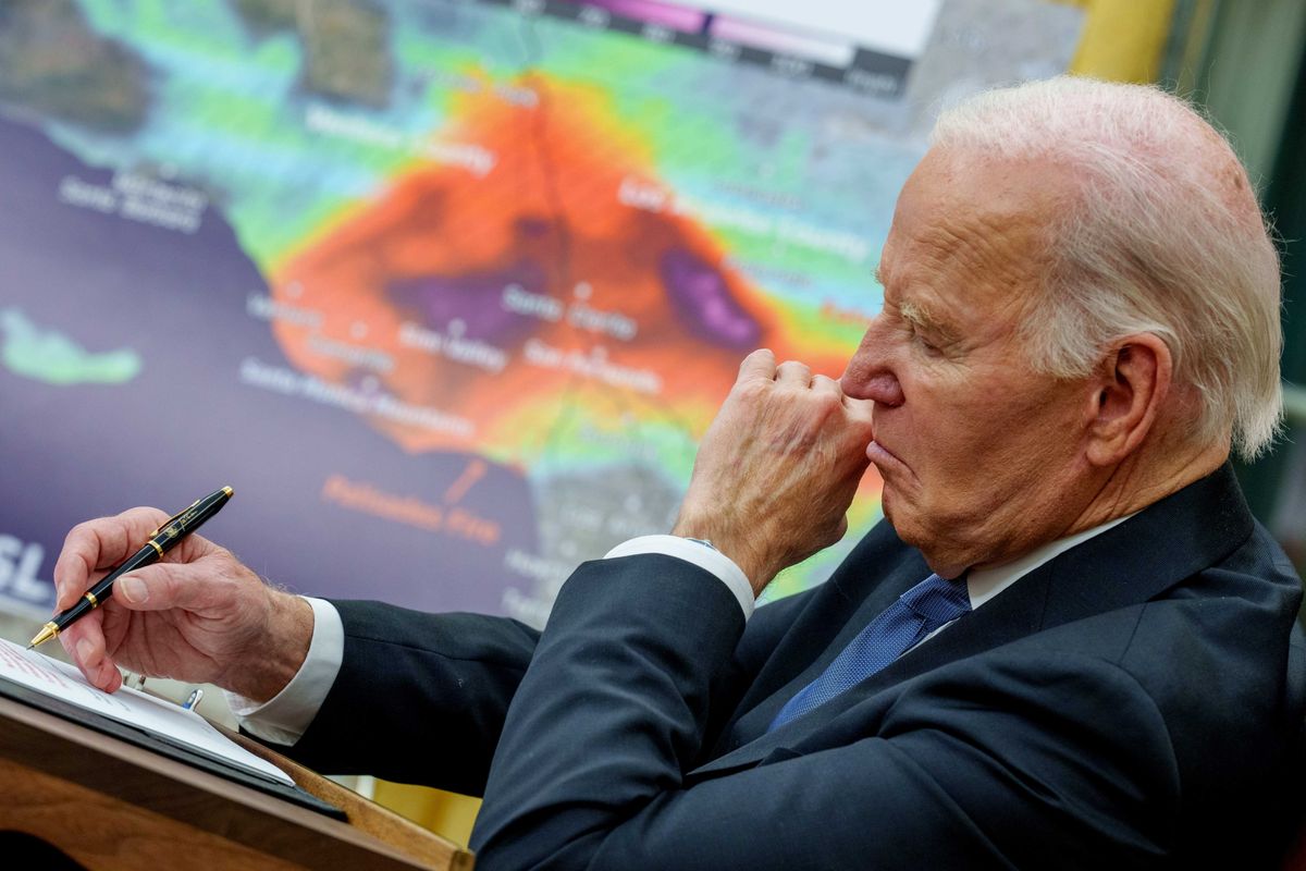 U.S. President Joe Biden holds a briefing in the Roosevelt Room of the White House on January 13, 2025 in Washington, DC.