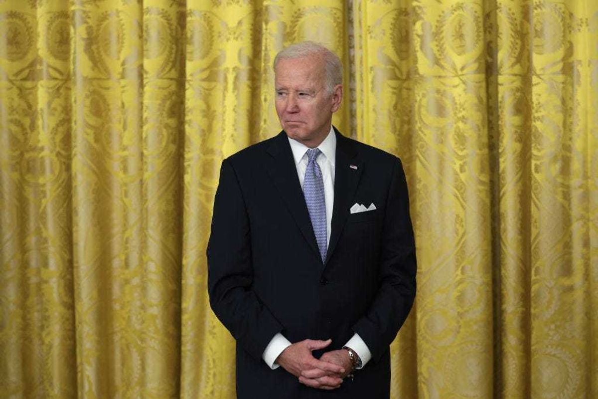 U.S. President Joe Biden listens as he hosts mayors from across the country during an event at the East Room of the White House on January 20, 2023 in Washington, DC.