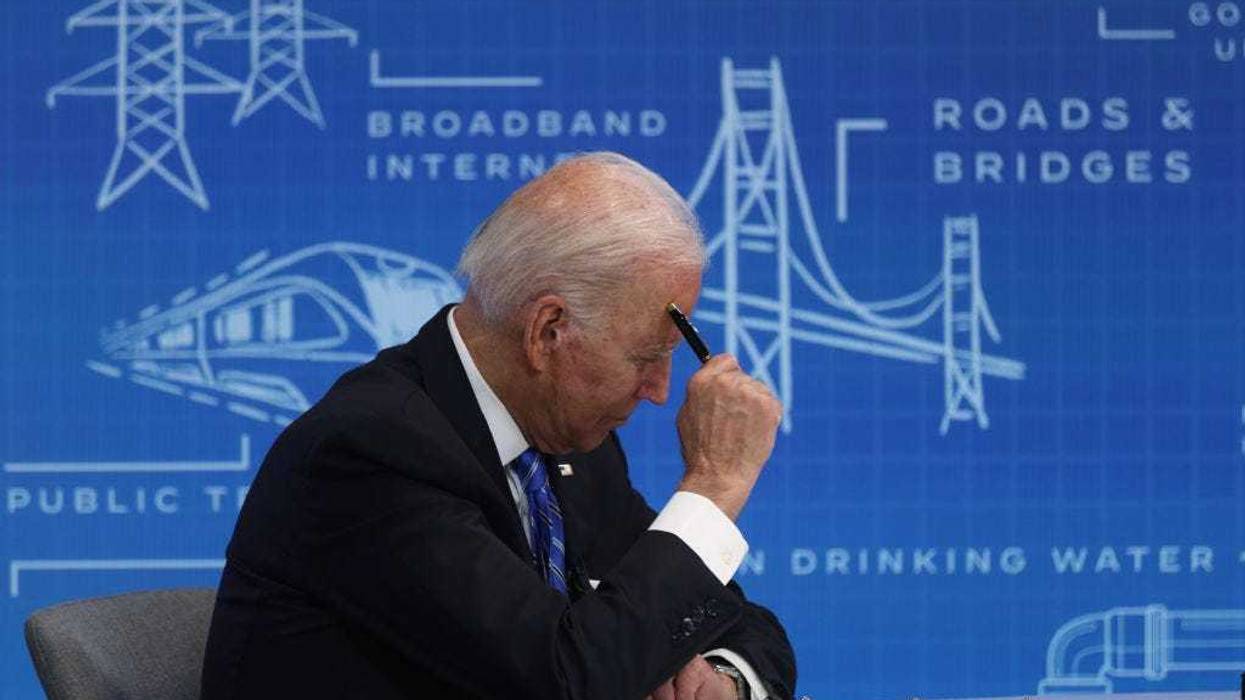 U.S. President Joe Biden participates in a virtual meeting on Infrastructure Investment and Jobs Act at South Court Auditorium at Eisenhower Executive Office Building August 11, 2021 in Washington, DC. President Biden met with Governors, Mayors, and other states, local, and tribal officials virtually to discuss “the importance of the bipartisan Infrastructure Investment and Jobs Act to fix crumbling roads and bridges, make a historic investment in transit, modernize water infrastructure, invest in electric vehicle infrastructure, and expand broadband access to all Americans.”